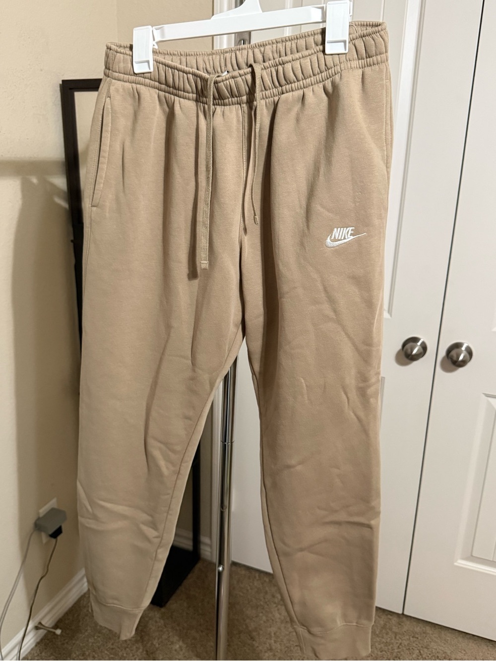 Nike Beige/Tan Fleece Sweatpants with White Swoosh